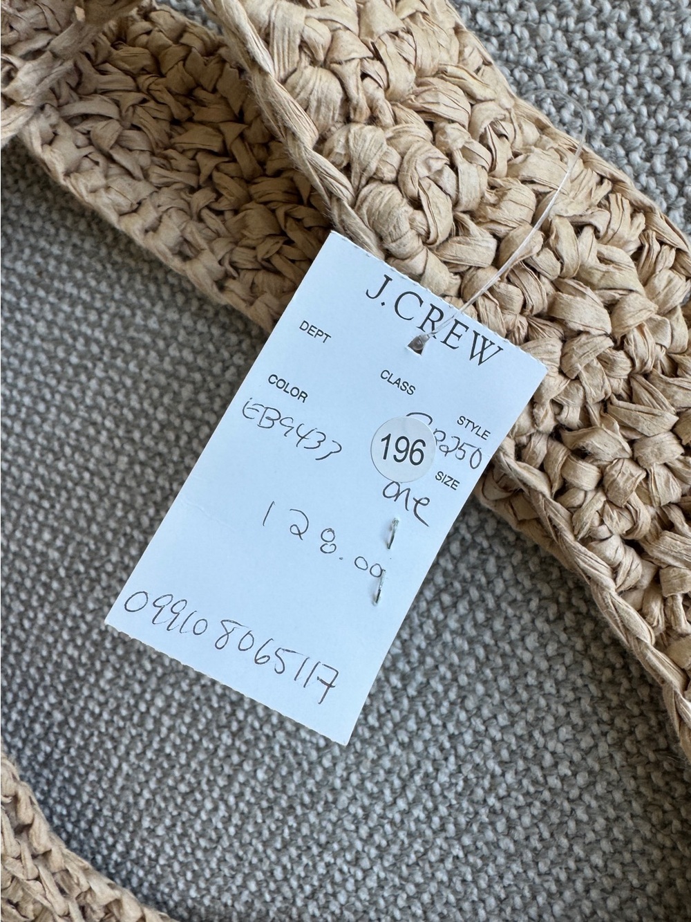 J.Crew NWT Raffia Tote Bag Natural Straw Beach Market Tote Leather Patch $128 - Picture 2 of 4